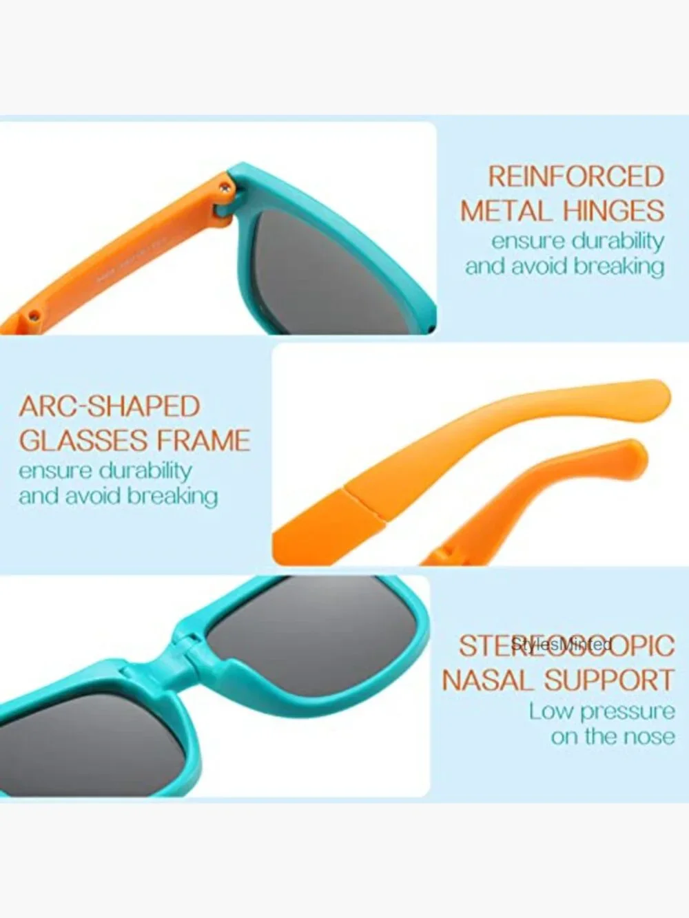 Foldable Kids Sunglasses 4 Pack UV Protection Rectangle